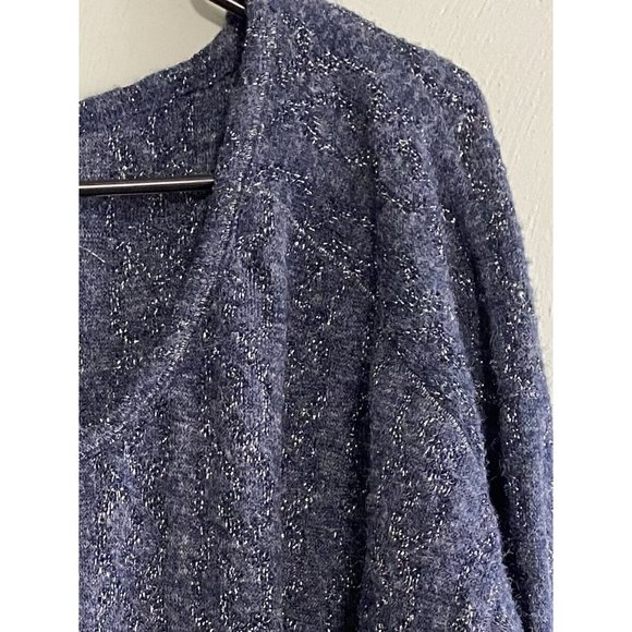 Knox Rose XXL Women’s Blue Metallic Sheer Fuzzy Knit Sweater Top Long Sleeve - Picture 3 of 7